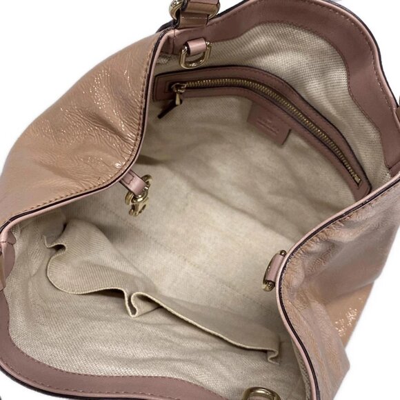 GUCCI Soho Pink Beige Patent Leather Tote Bag 390-081325 - Picture 10 of 12